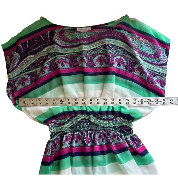 Womens Connection 18 Paisley Print Top M Multicolor Smocked Waist Short Sleeve - Picture 5 of 7